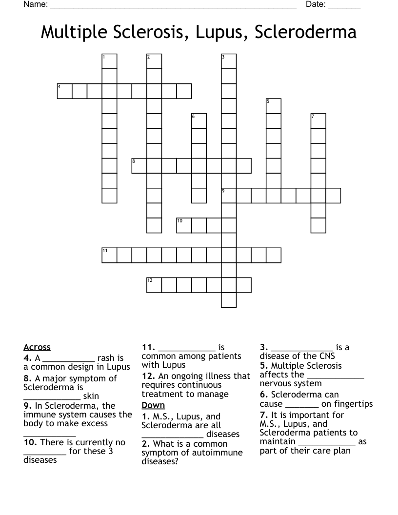 Multiple Sclerosis, Lupus, Scleroderma Crossword