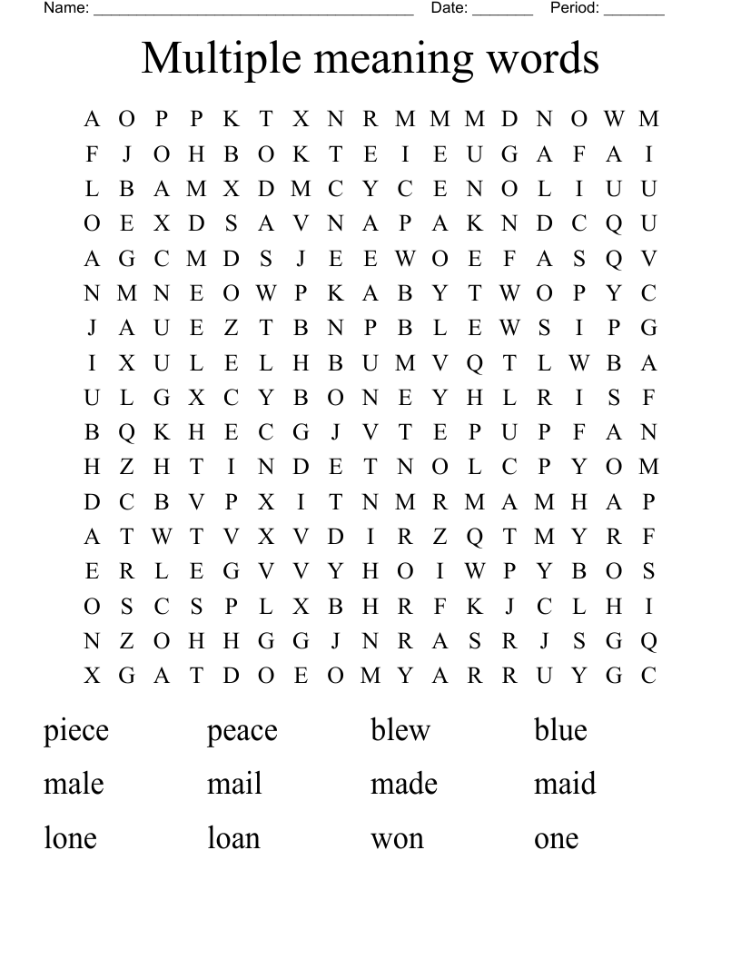Multiple meaning words Word Search