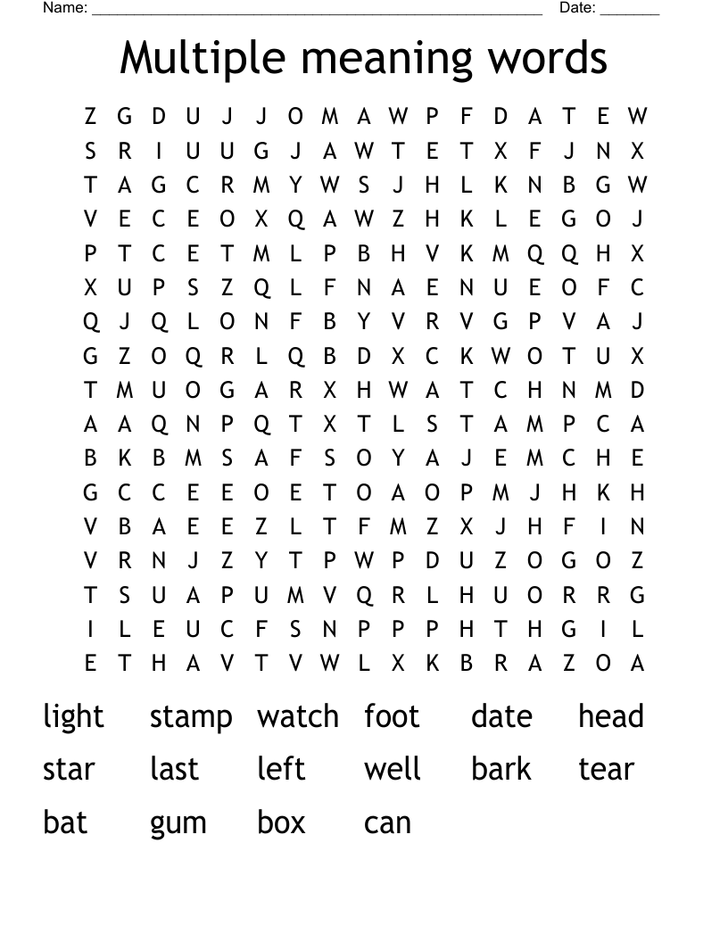 Multiple meaning words Word Search