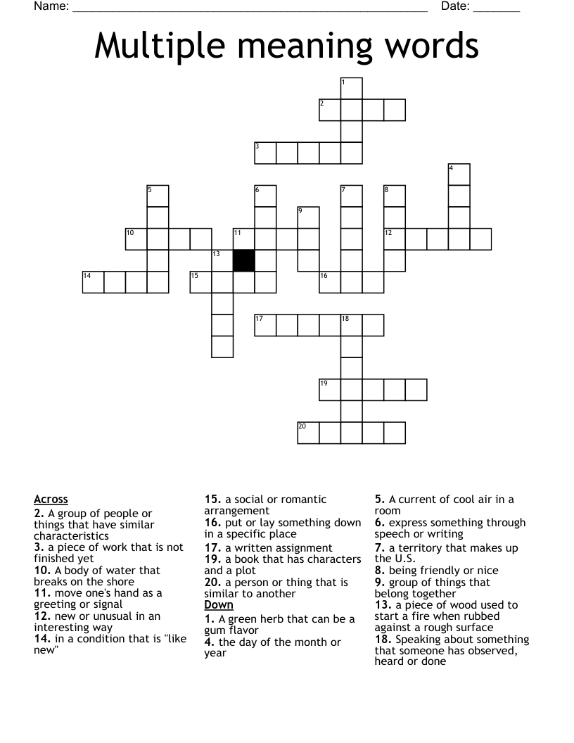 Multiple meaning words  Crossword