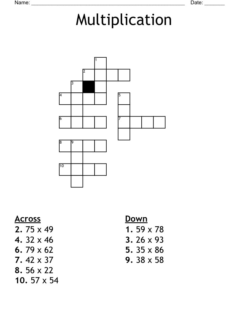 Multiplication Crossword