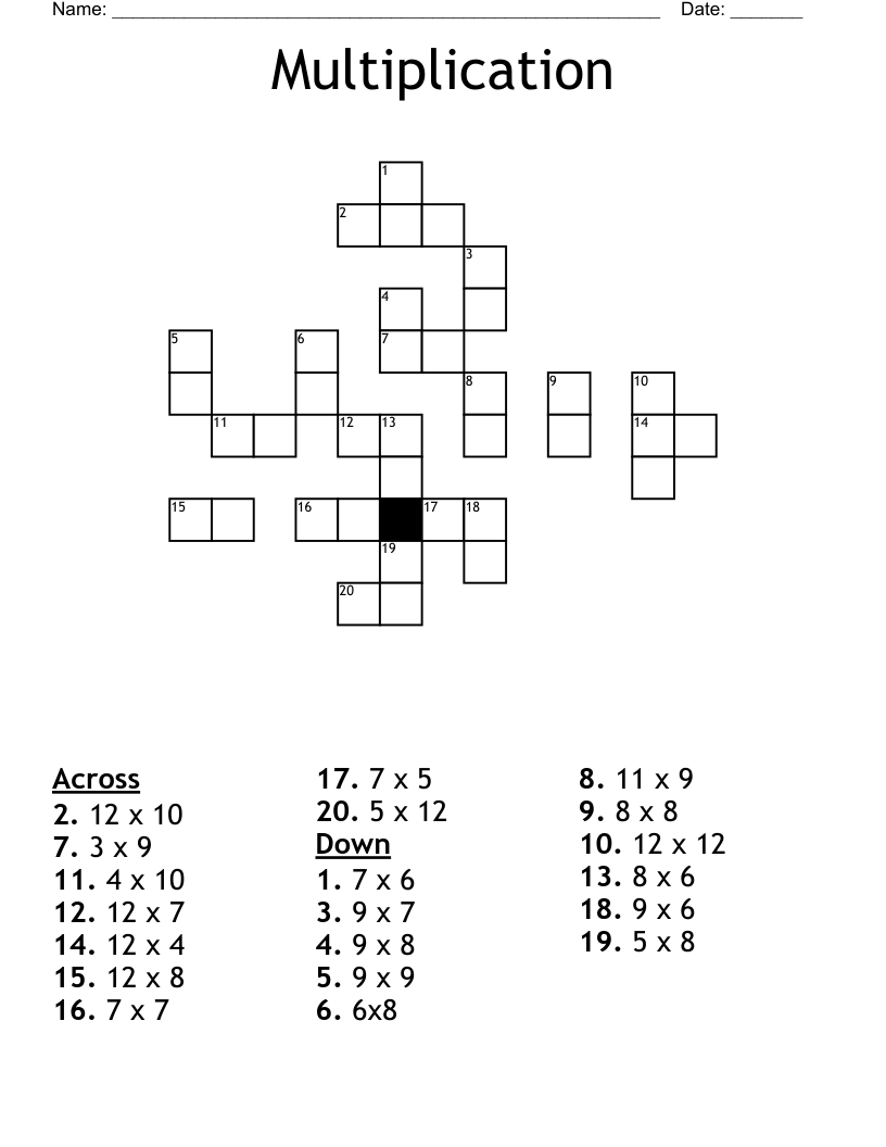 Multiplication Crossword