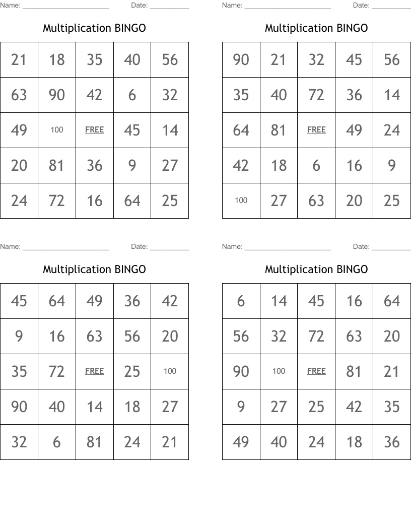 Multiplication BINGO
