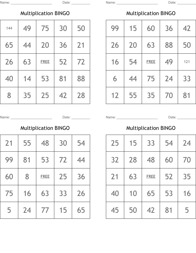 Multiplication BINGO