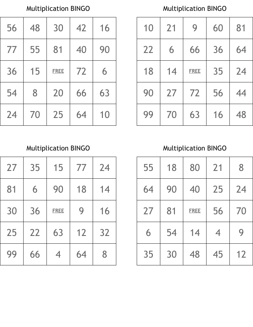 Multiplication BINGO