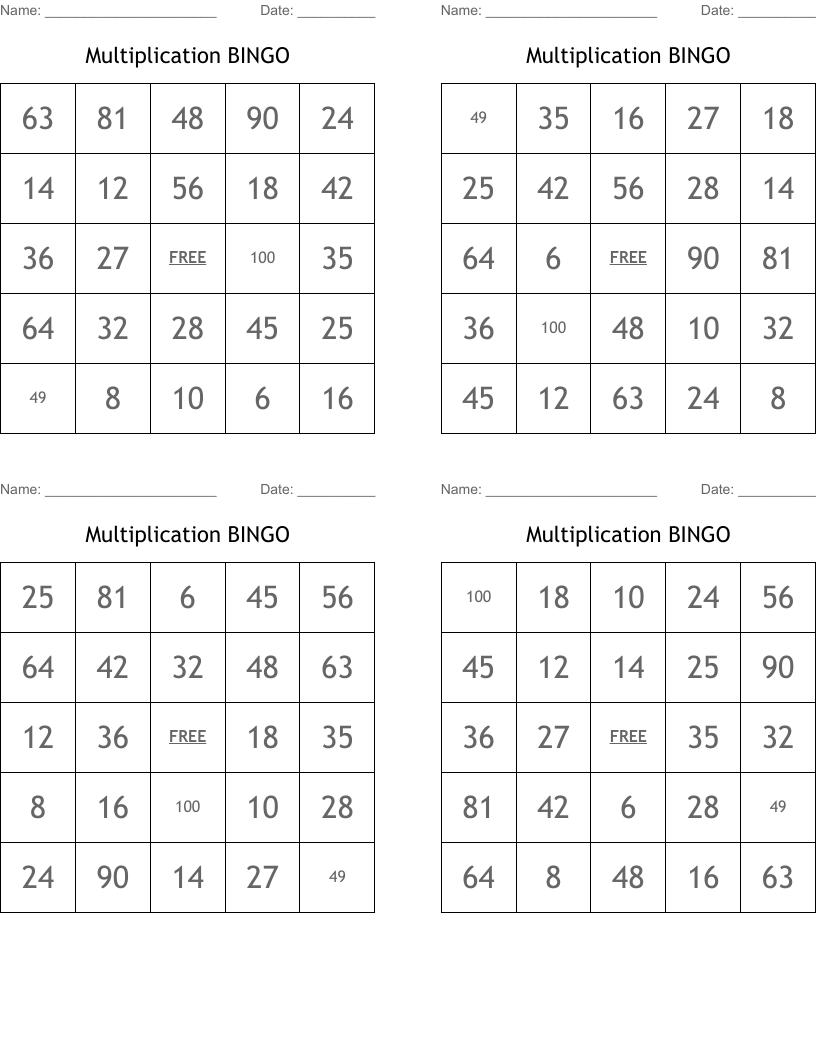 Multiplication BINGO