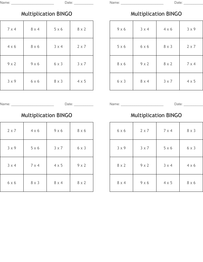 Multiplication BINGO