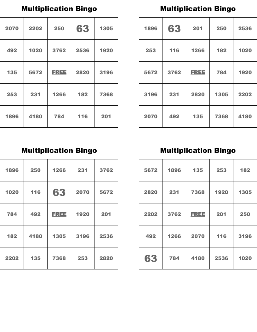 Multiplication Bingo