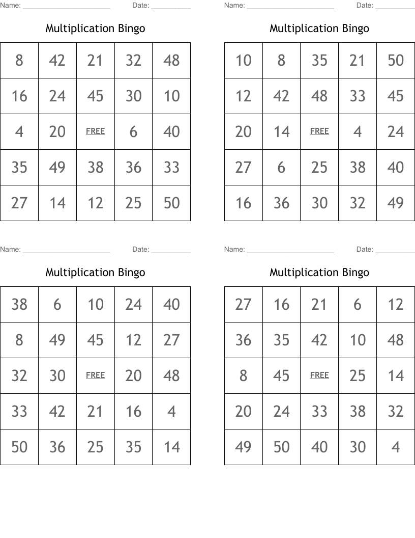 Multiplication Bingo