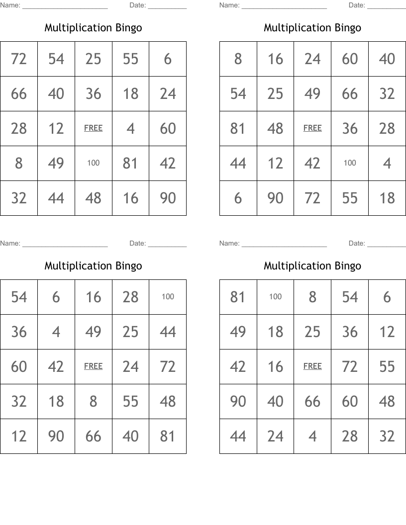 Multiplication Bingo