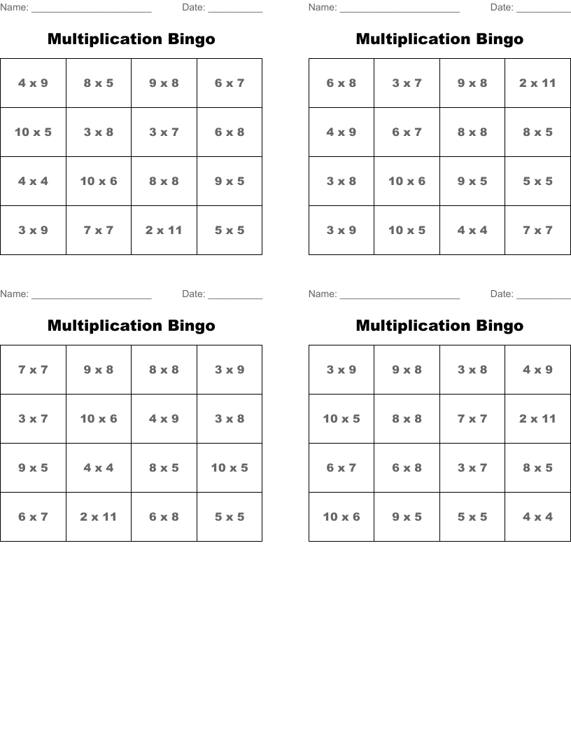 Multiplication Bingo