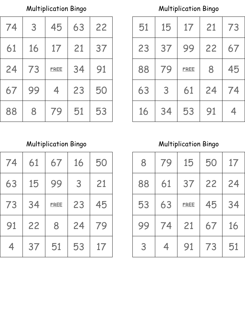 Multiplication Bingo