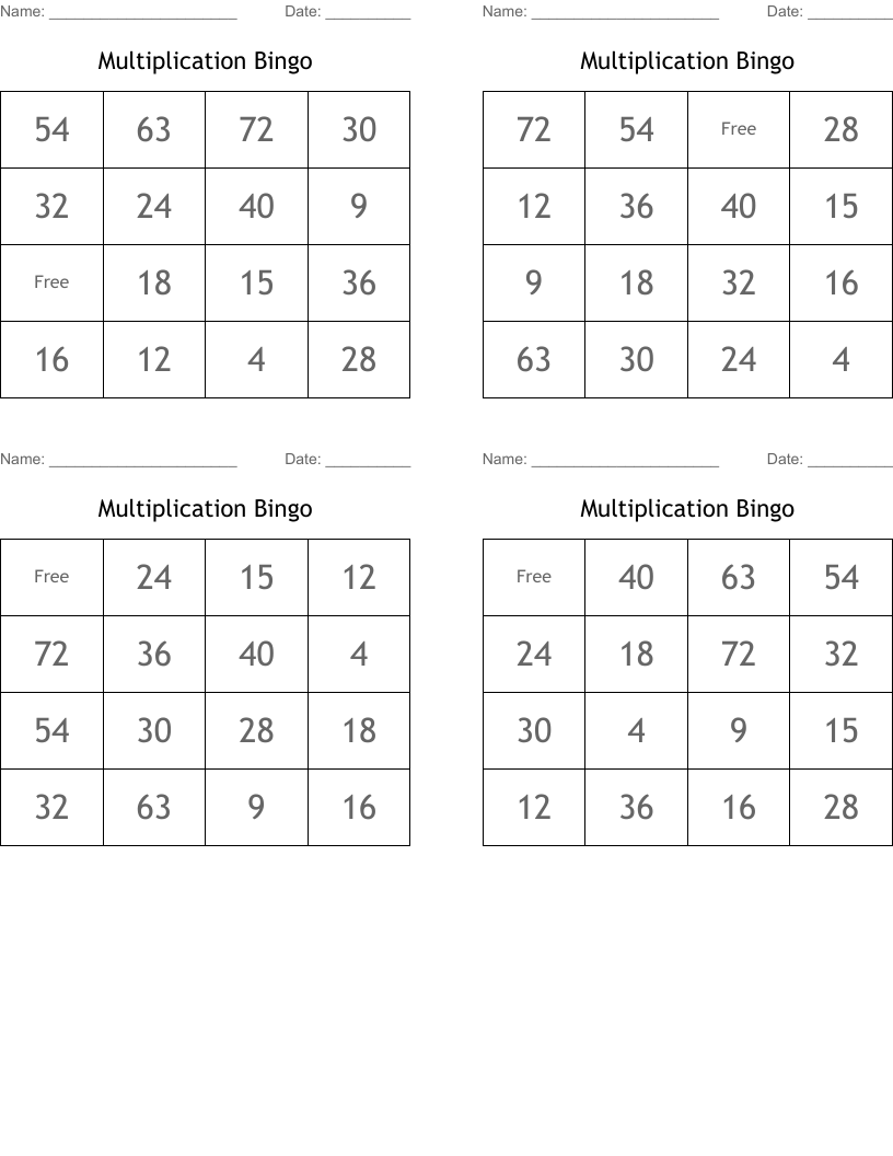 Multiplication Bingo