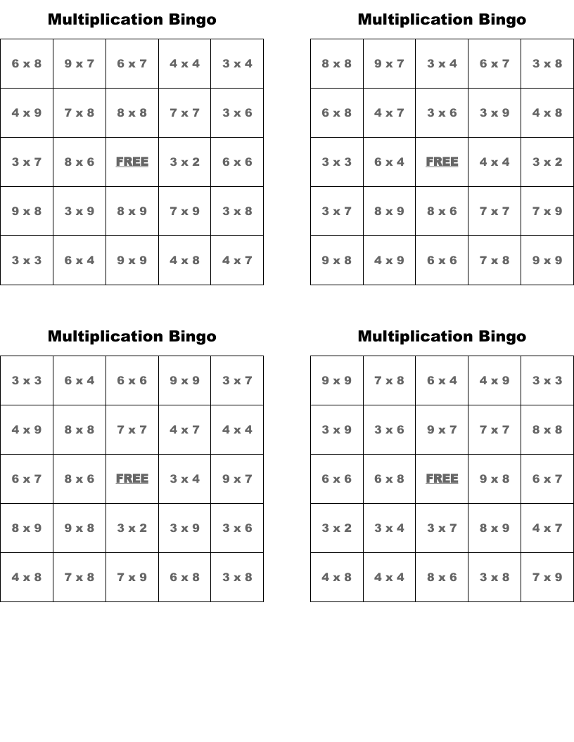 Multiplication Bingo