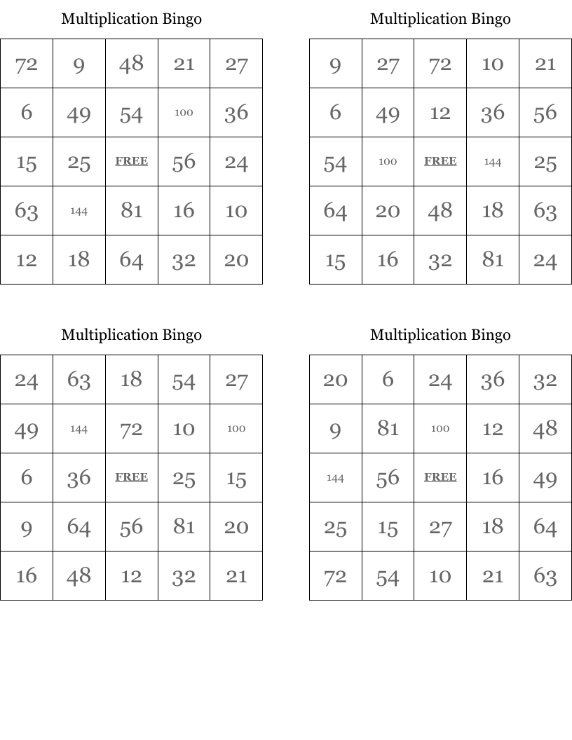 Multiplication Bingo