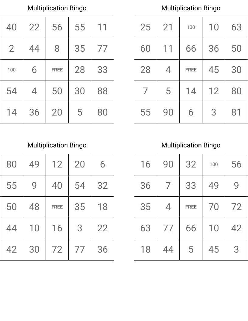 Multiplication Bingo
