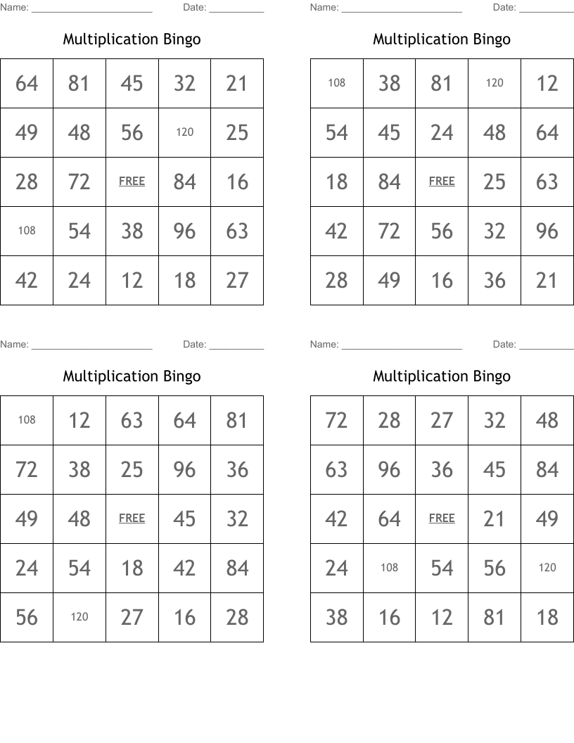 Multiplication Bingo