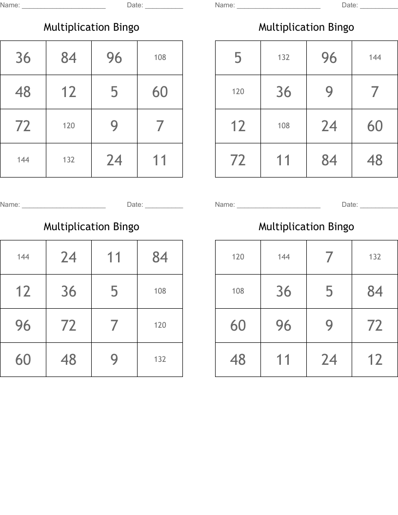 Multiplication Bingo