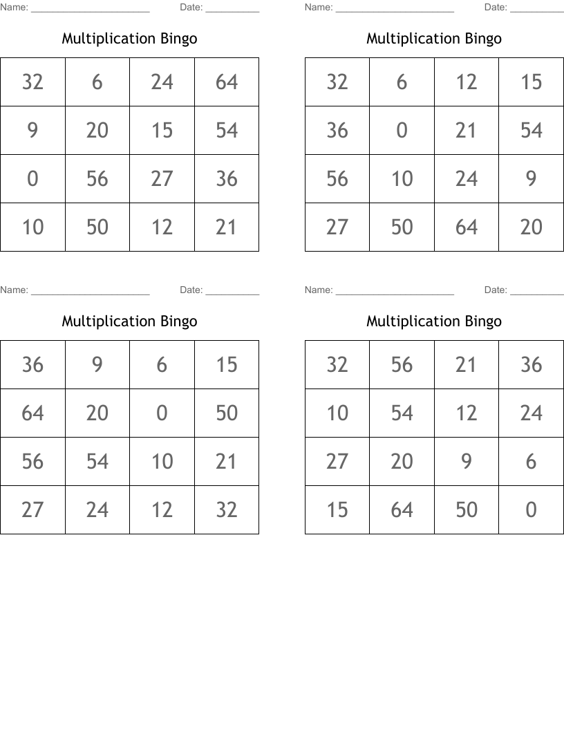 Multiplication Bingo