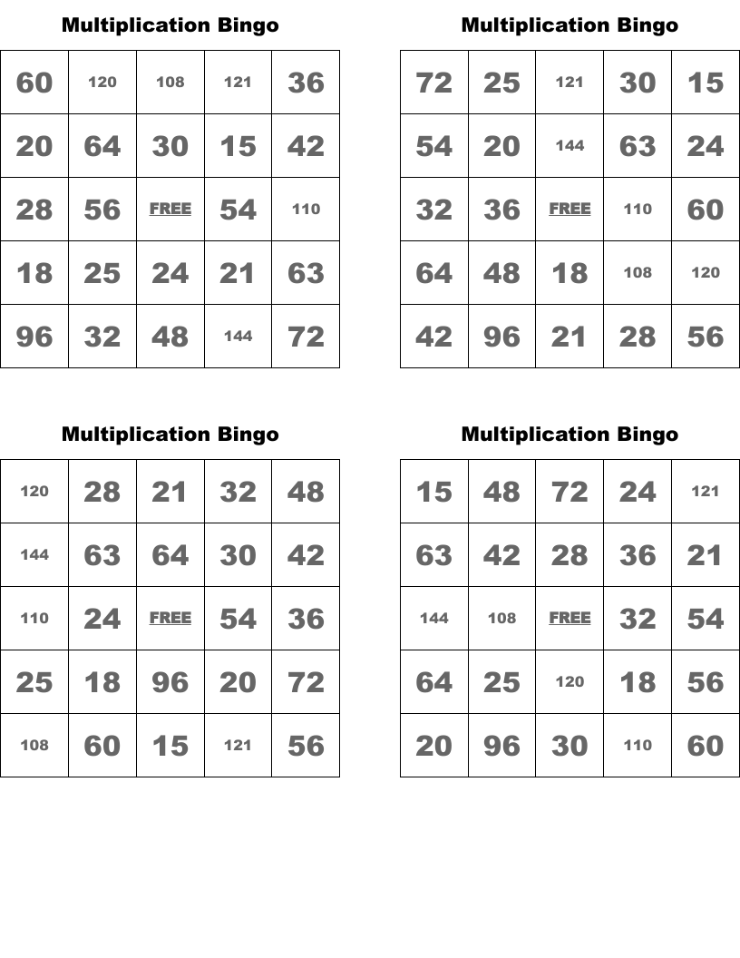 Multiplication Bingo