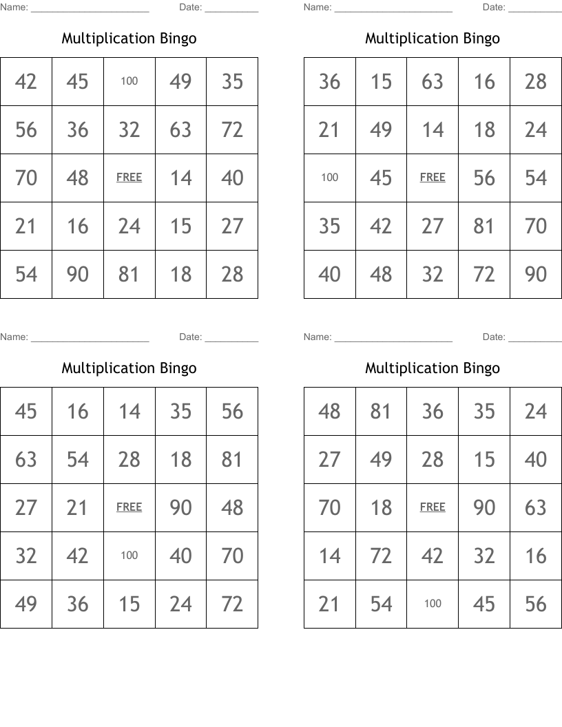 Multiplication Bingo