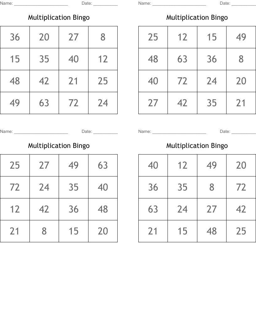 Multiplication Bingo