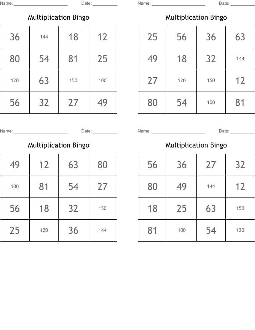 Multiplication Bingo