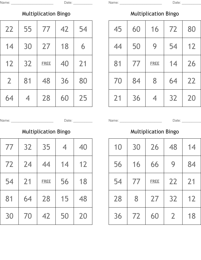 Multiplication Bingo