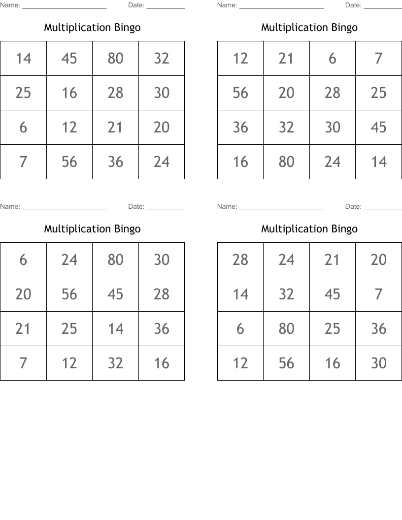 Multiplication Bingo
