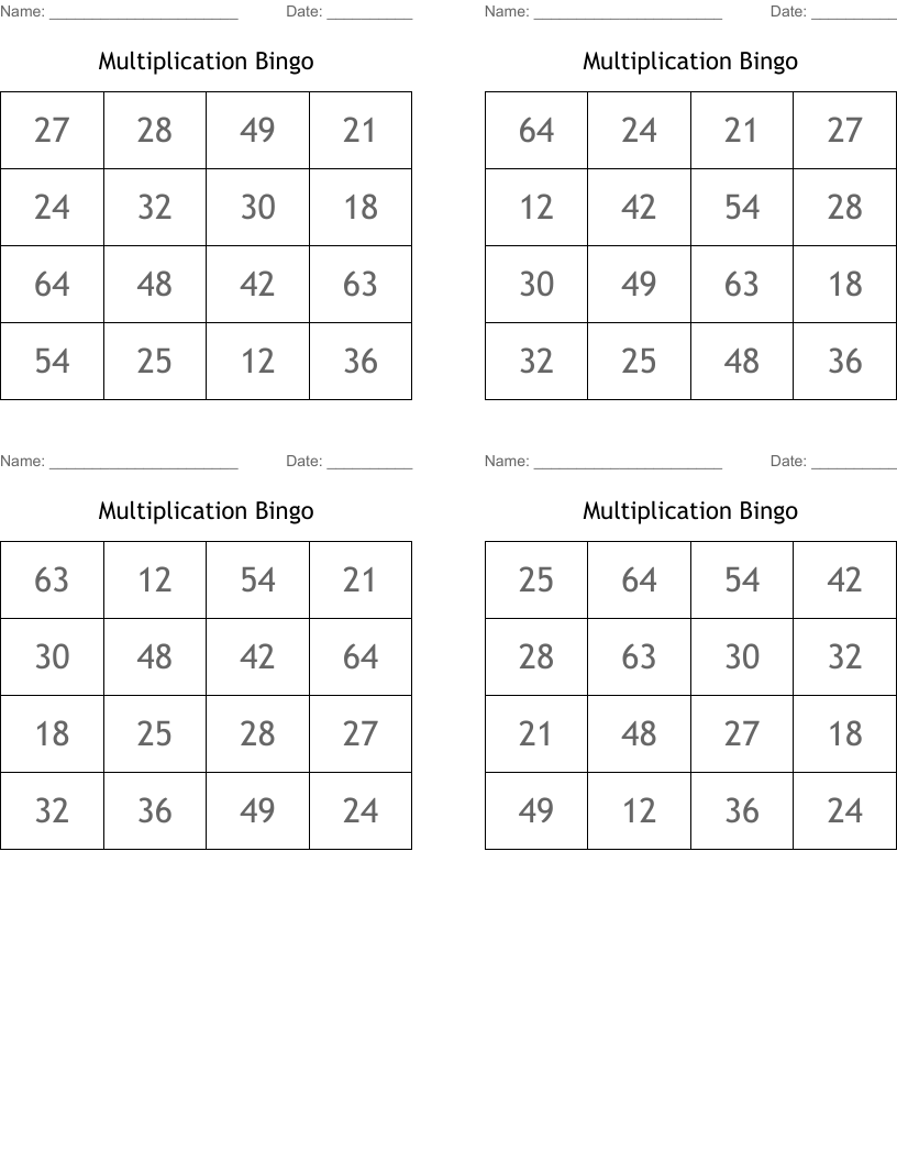 Multiplication Bingo