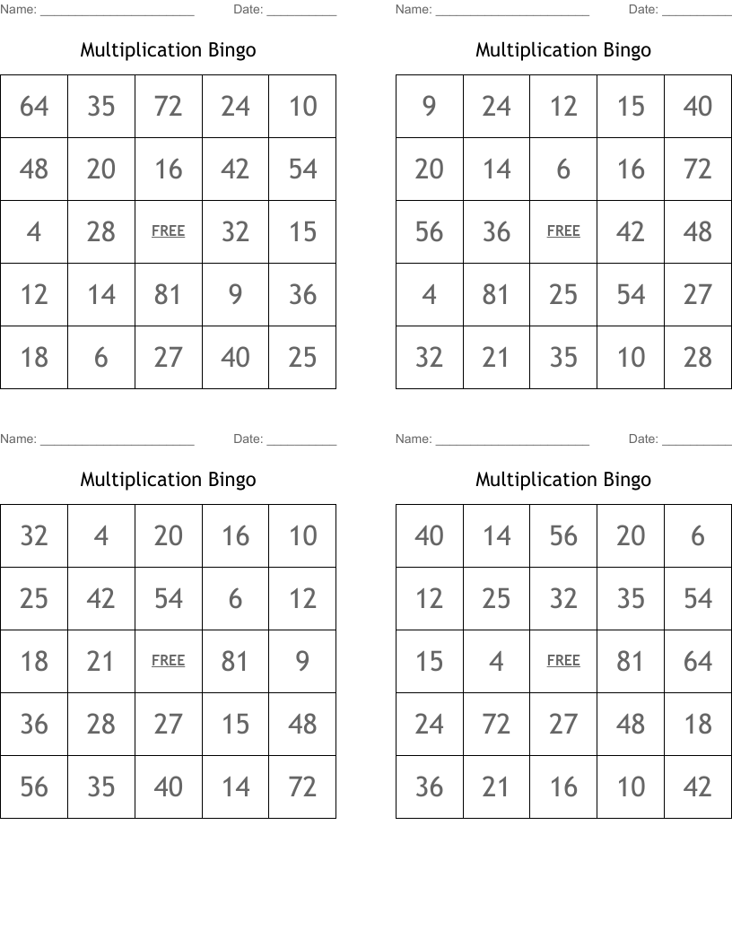 Multiplication Bingo