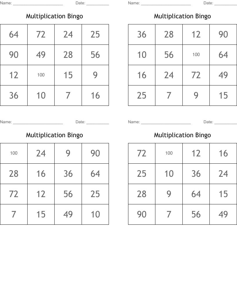 Multiplication Bingo