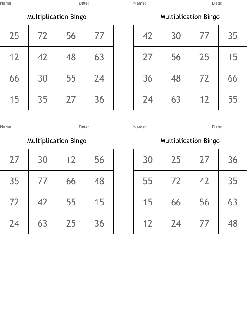Multiplication Bingo
