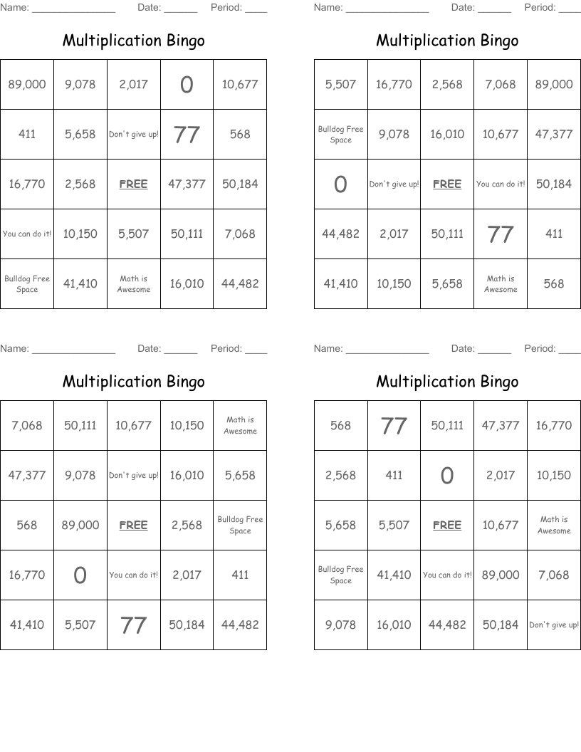 Multiplication Bingo
