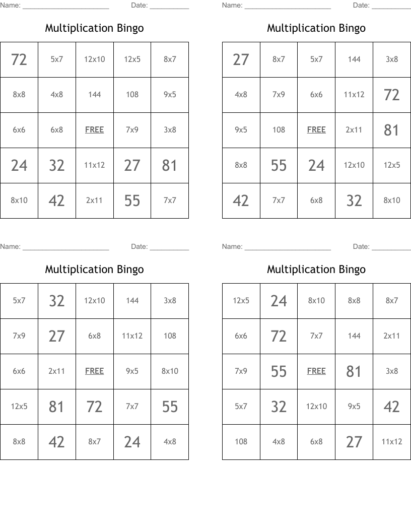 Multiplication Bingo