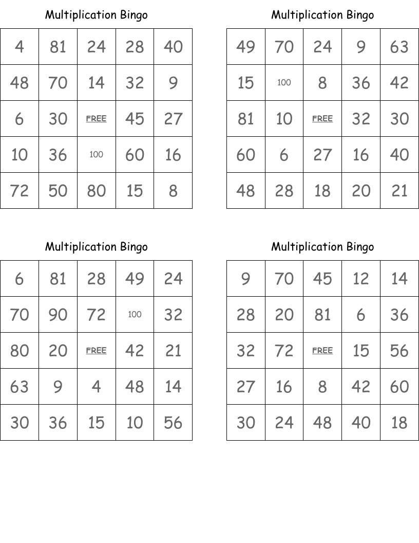 Multiplication Bingo