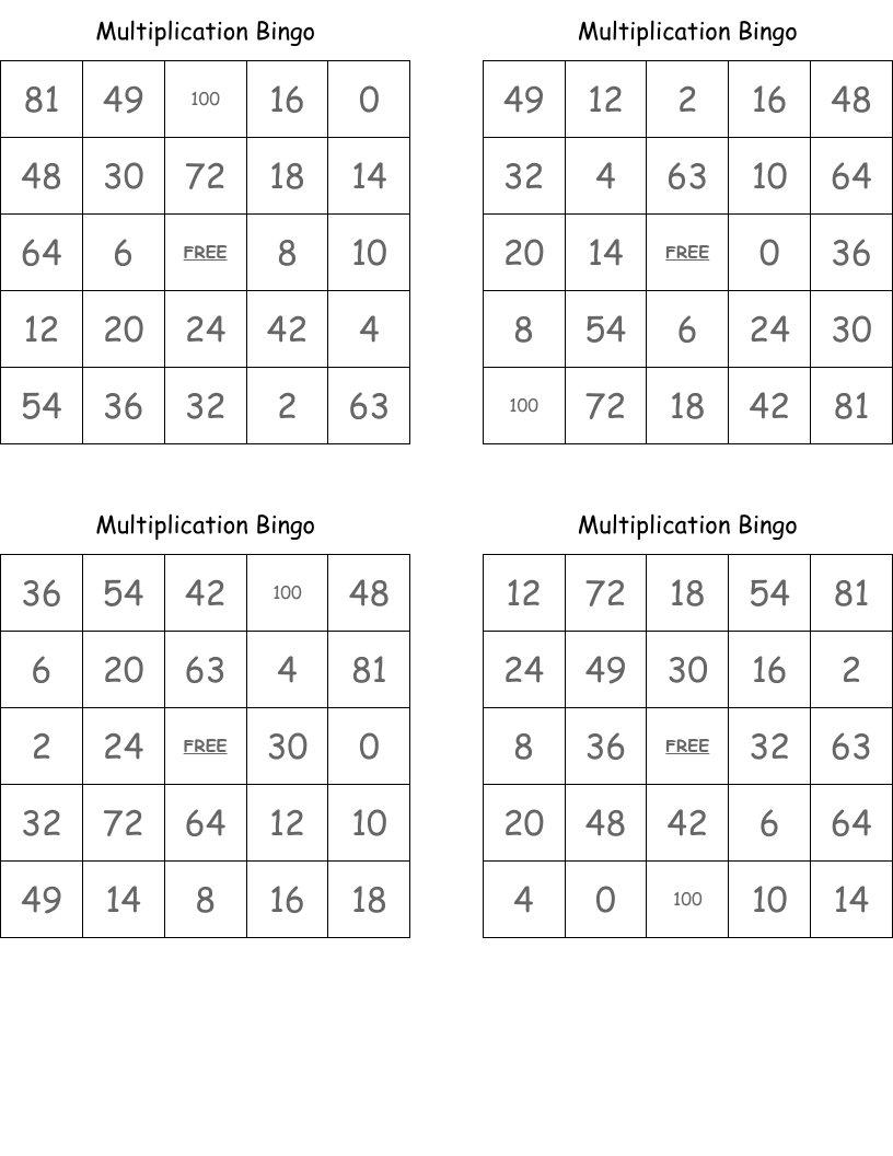 Multiplication Bingo
