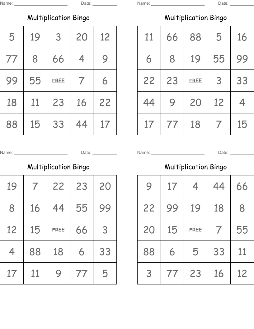 Multiplication Bingo