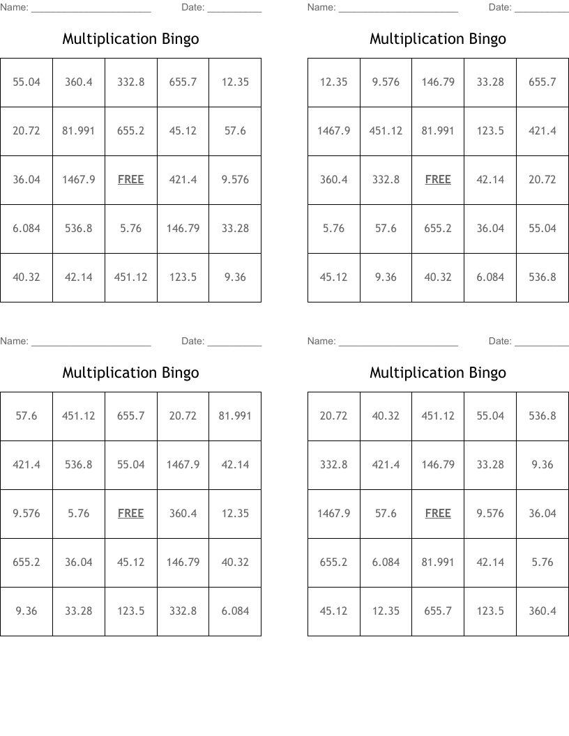 Multiplication Bingo