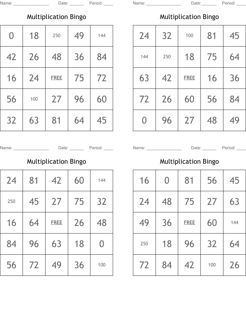 Multiplication Bingo