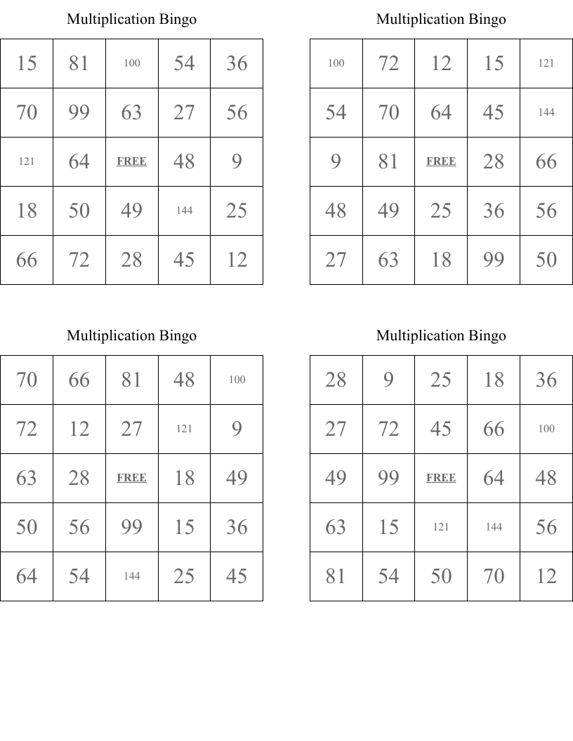 Multiplication Bingo