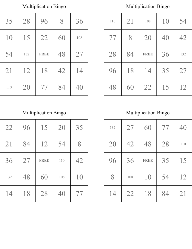 Multiplication Bingo