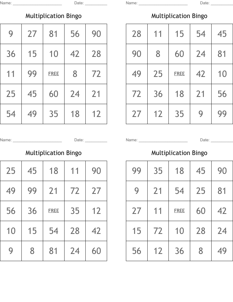 Multiplication Bingo