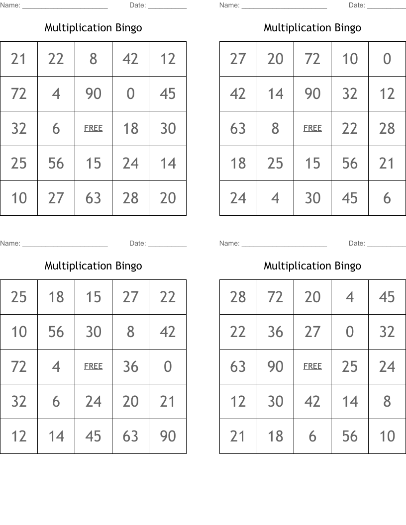 Multiplication Bingo