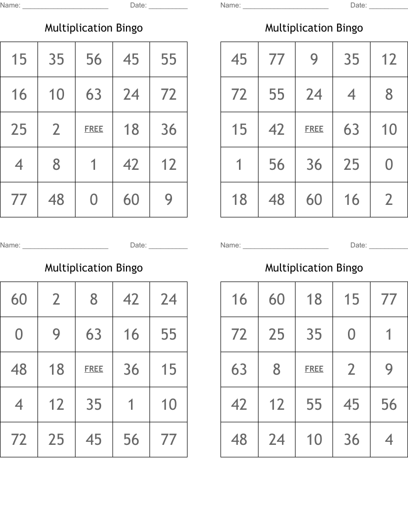 Multiplication Bingo