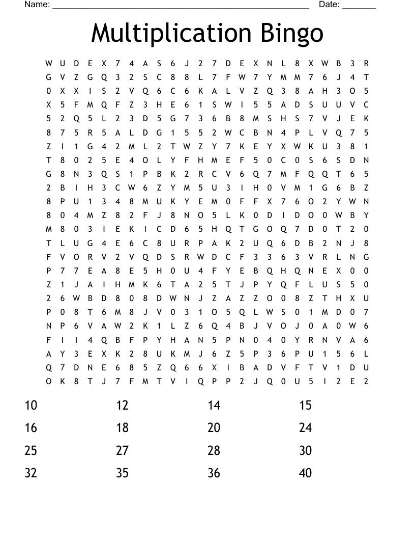Multiplication Bingo Word Search