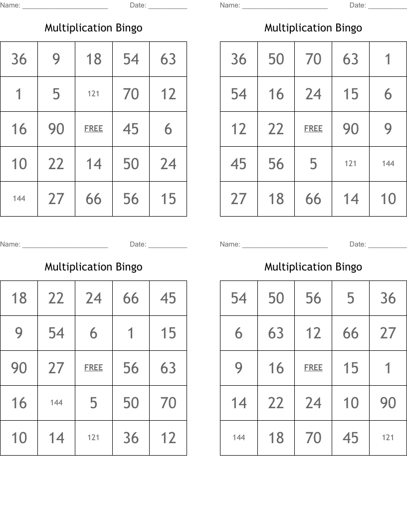 Multiplication Bingo