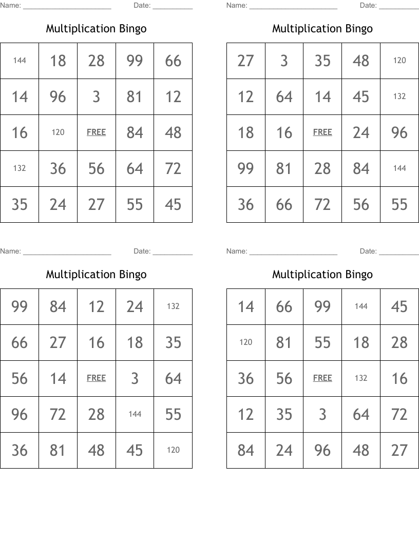 Multiplication Bingo