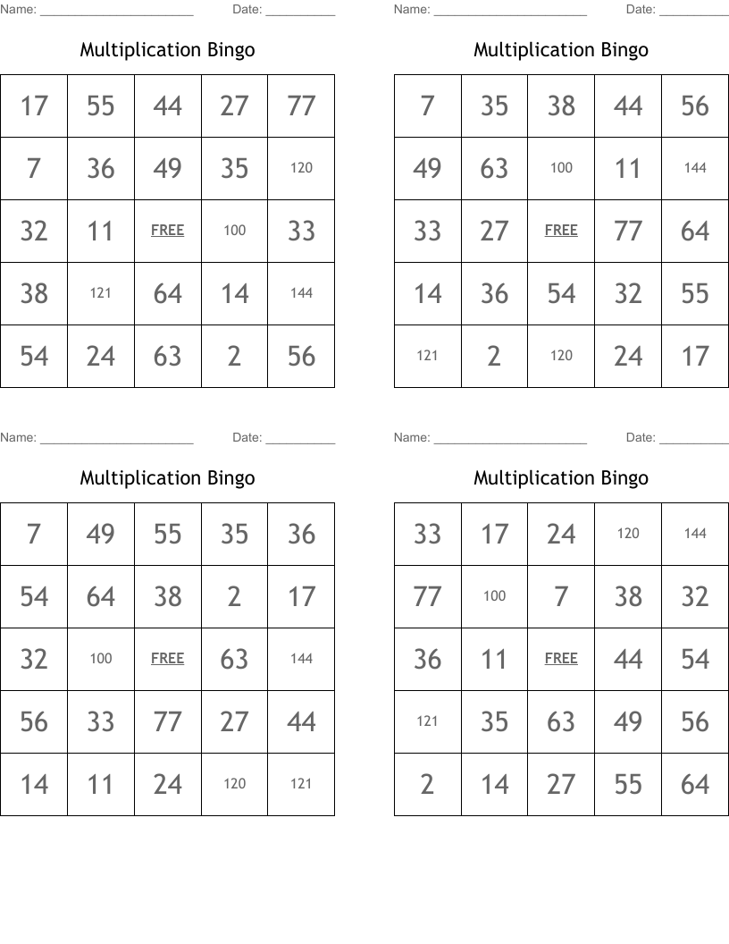 Multiplication Bingo 