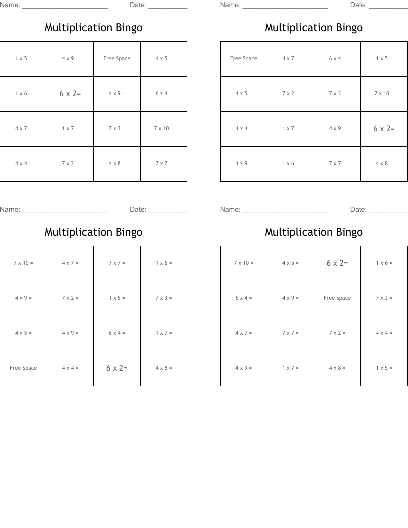 Multiplication Bingo 